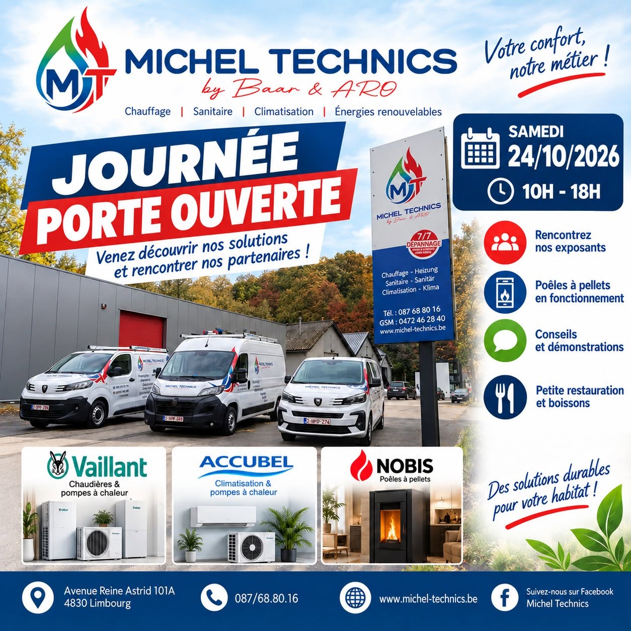 Journée portes ouvertes Michel Technics – samedi 24 octobre 2026, 10h-18h, Avenue Reine Astrid 101A, Limbourg